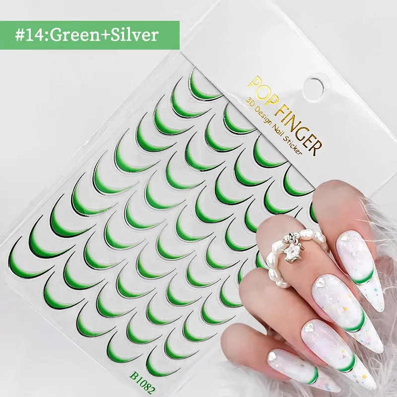 Color: White Smoke - White French 3D Nail Stickers Manicure Gradient Line Flower Nail Art Designs Self-Adhesive Nail Tips Guides for DIY Decoration