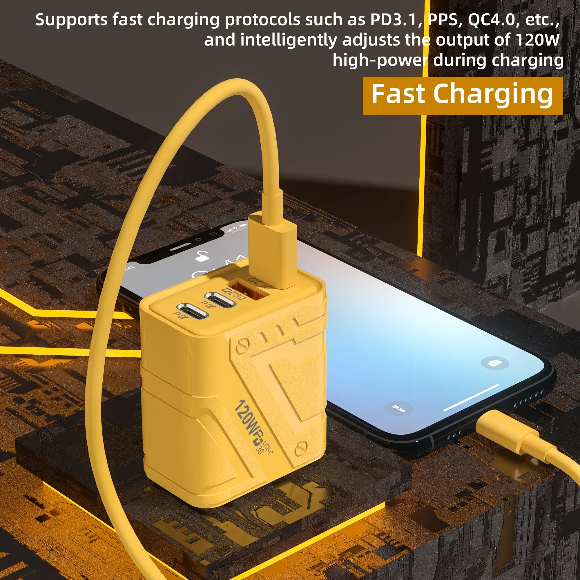 Plug Type: ES - Xiaomi 4 Ports Phones Charger 120W Fast Quick Charger USB 3.0 PD Charger Adapter For iPhone Samsung EU US UK Plug Wall Adapter