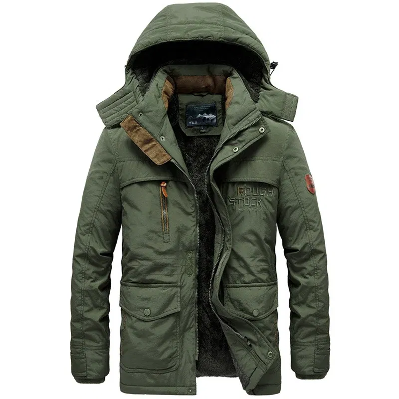 Color: army green, Size: XS - TELLHIGH 2024 Winter Parka Men Jacket Mens Plus Velvet Men Hooded Windbreaker Coats Men Casual Warm Jackets Coat Detachable Hat
