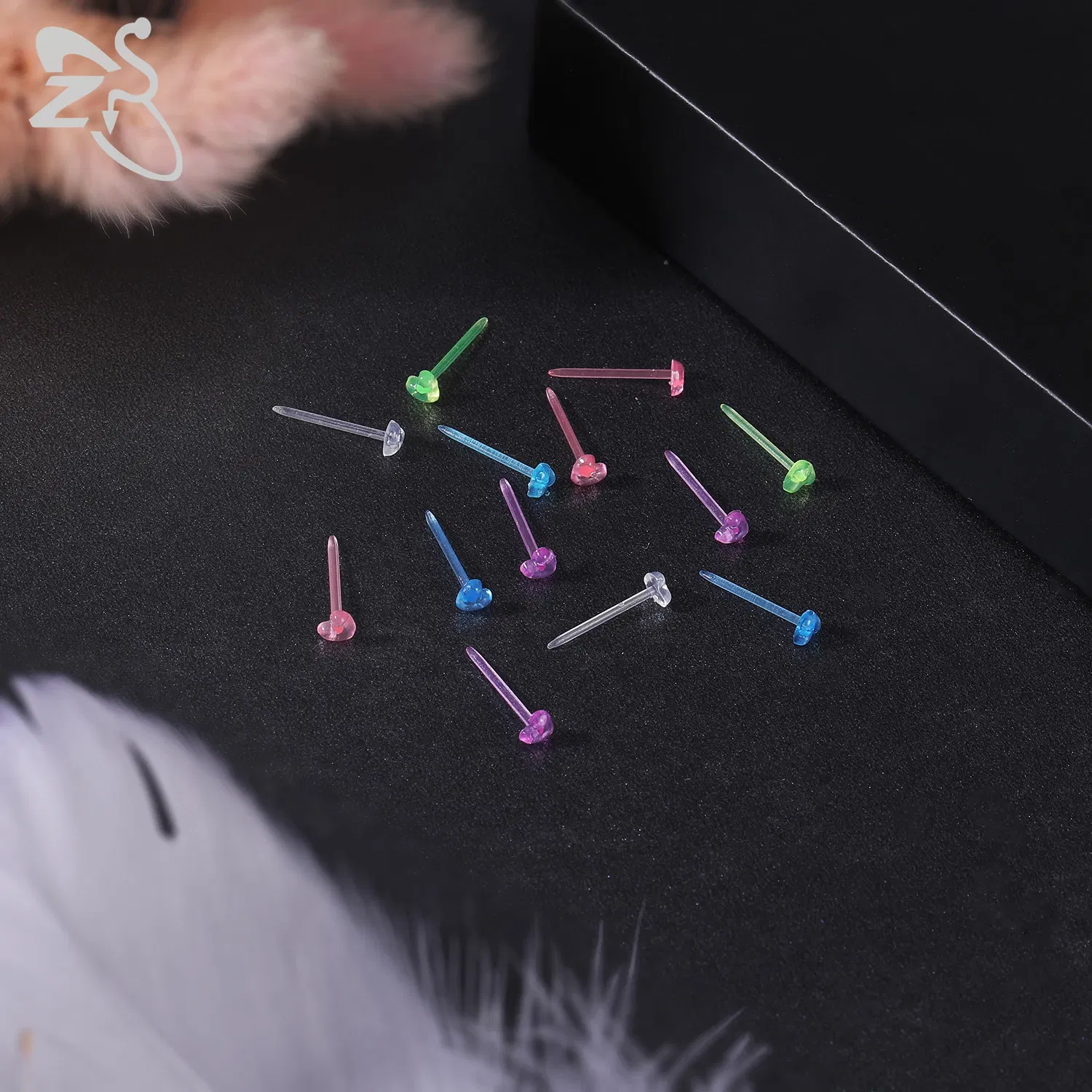Metal Color: Antique Gold Plated - ZS 10-50pcs/lot Colorful Acrylic Stud Earring Invisible Transparent Anti-allergy Ear Pin 20G Star Ball Curing Ear Hole Retainer - Image 4