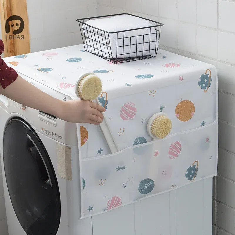 Color: Light Grey - Refrigerator Dust Cover With Storage Bag Washable Multi-purpose Household Washing Machine Cabinet Dust Protection Cover - Image 2