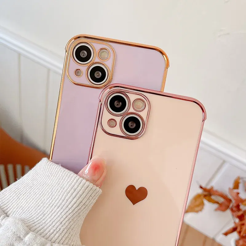 Color: green, Compatible-Phone Models: For iPhone 13 Mini, Ships From: CN - Electroplating Side Love Heart Phone Case For IPhone 17 16 15 14 13 12 11 Pro Max XR 8 Plus SE2/SE3 Shockproof Back Cover - Image 3