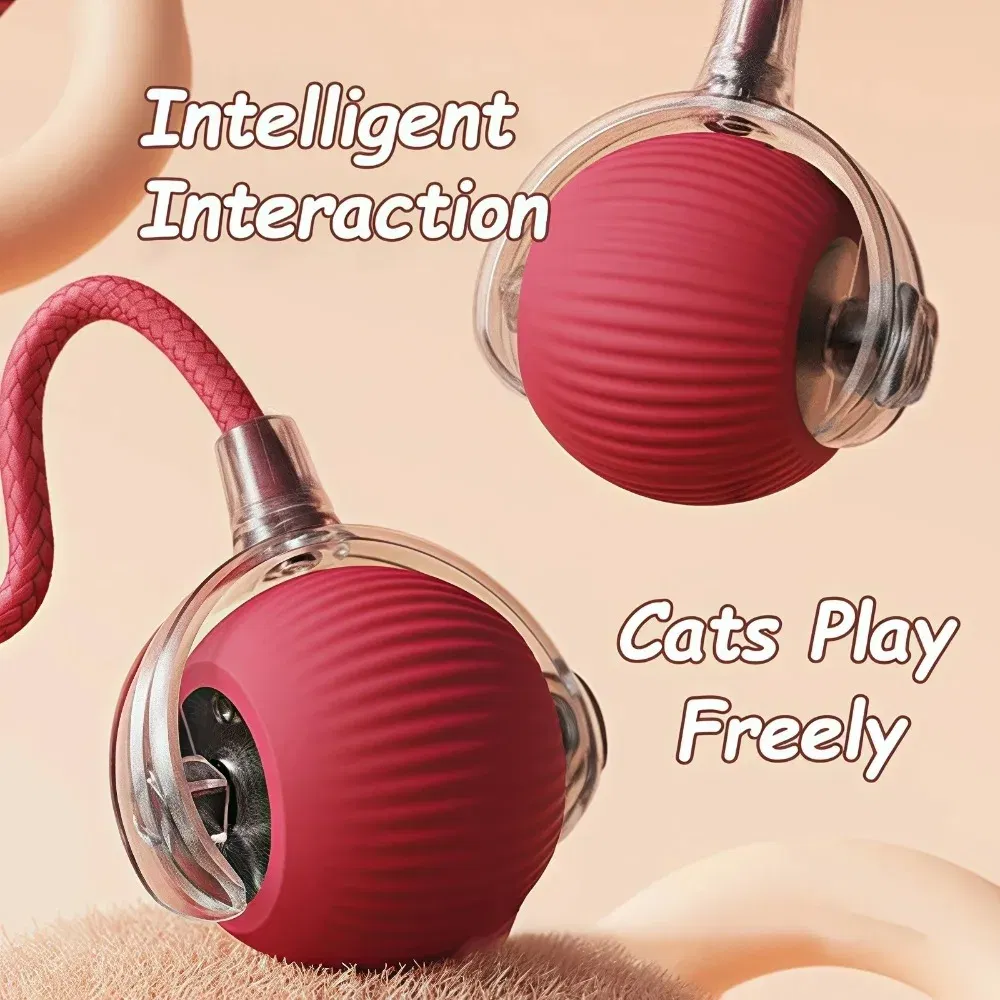 Color: RED COLOR - New Cat Interactive Ball Toy Automatic Rolling Ball Faux Tail Rechargeable Smart Pet Electric Toy Dog Cat Training Imitate Mouse - Image 4