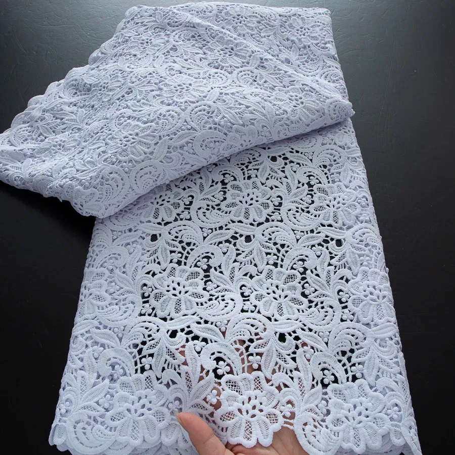 Color: BROWN, Width: 120cm, Length: 5 yards - 2025 Guipure Lace Fabric High Quality 5 Yards Knitted White Nigerian African Sequins Cord Lace Fabric Dress for Women A4070 - Image 6