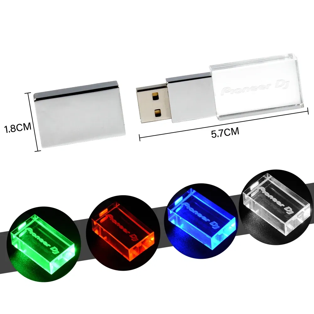 Color: green, Capacity: 8 GB - JASTER Luminous USB drive Gold Lid Crystal USB Flash Drive 128GB Pendrive 64GB Colorful LED Memory Stick 16GB with Pioneer DJ - Image 6