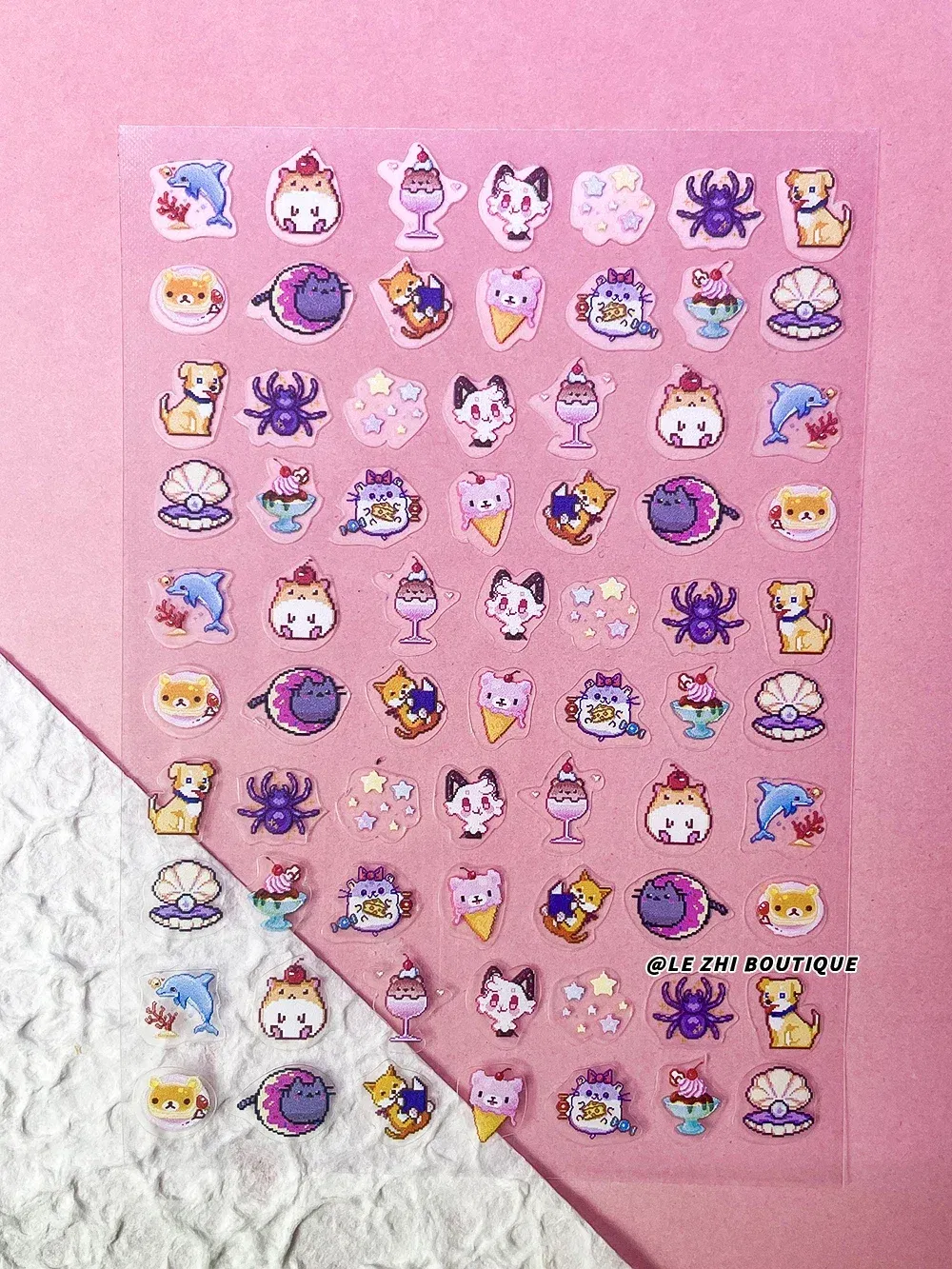 Color: PURPLE - New Cartoon Hello Kitty Stickers Nail Art Supplies Decoration Kuromi Cinnamoroll 3D Stickers Nail Decals Press On Nails Stickers