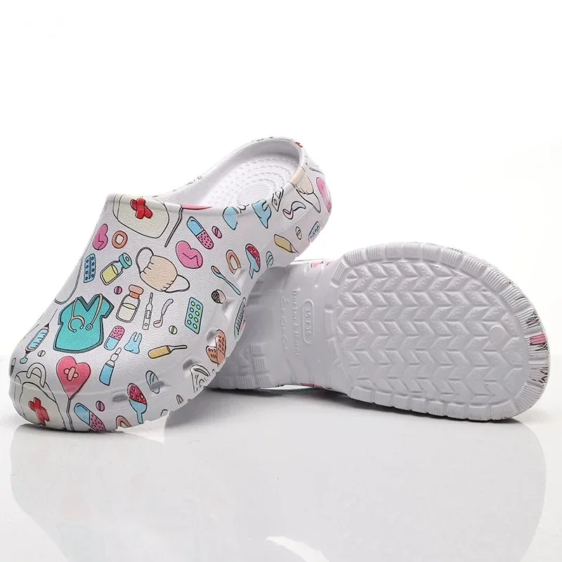 Color: Burgandy, Shoe Size: 37-38 - Medical print Nurse Clogs EVA Surgical Slippers Lightweight Non-slip Doctor Scrub Clogs Dental Pet Clinic Nursing Clogs Y07-1
