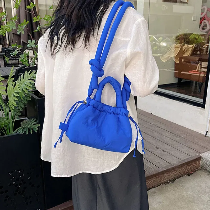 Color: Blue - Fashion Small Puffer Tote Bag Padded Women Shoulder Bags Nylon Down Cotton Crossbody Bag Mini Lady Handbags Underarm Bag - Image 4