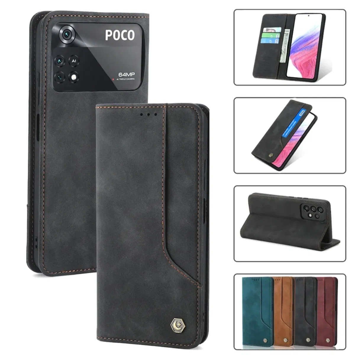 Color: Dark Brown, Material: Neoprene - Flip Leather Case For Xiaomi Mi 13 12T 11T 10T 11 12 Lite Pro 5G Poco F5 X5 Pro M6 M5S M4 F4 F3 X3 X4 GT Magnet Wallet Cover - Image 2