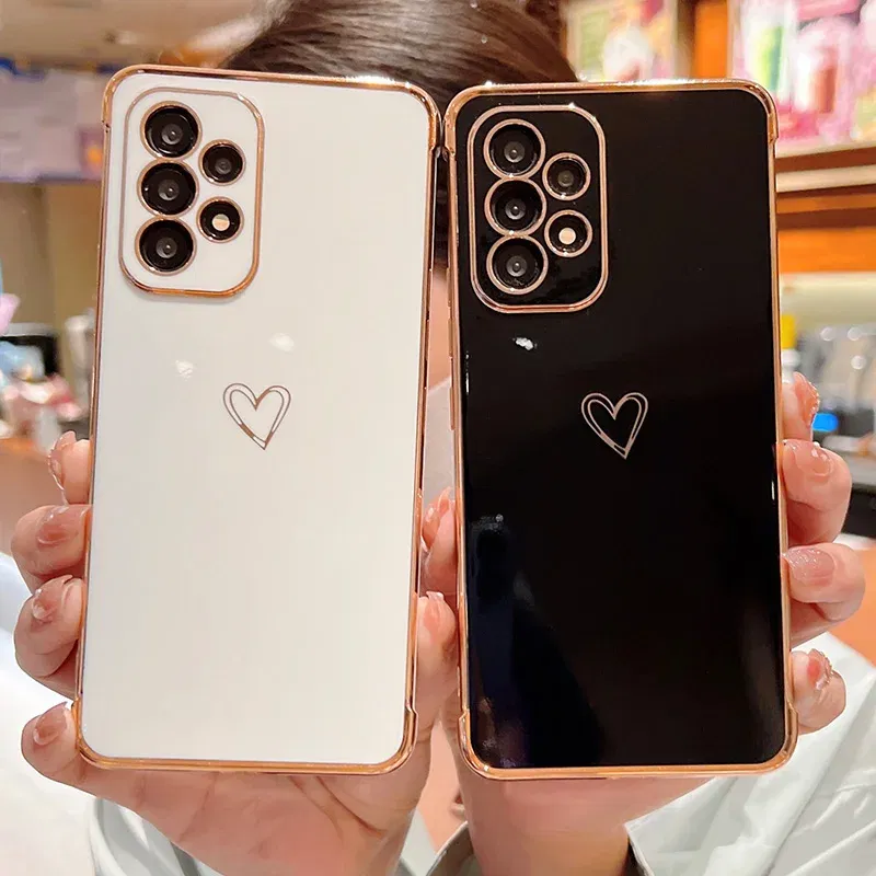 Color: black, Compatible-Phone Models: For iPhone 13 Pro Max, Ships From: CHINA - Electroplating Love Heart Phone Case For Samsung Galaxy S25 S24 Ultra S23 S22 A13 A14 A52 A53 Protect Lens Shockproof Back Cover - Image 2