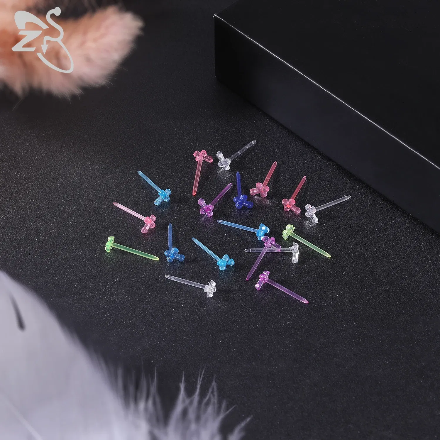 Metal Color: Antique Gold Plated - ZS 10-50pcs/lot Colorful Acrylic Stud Earring Invisible Transparent Anti-allergy Ear Pin 20G Star Ball Curing Ear Hole Retainer - Image 5