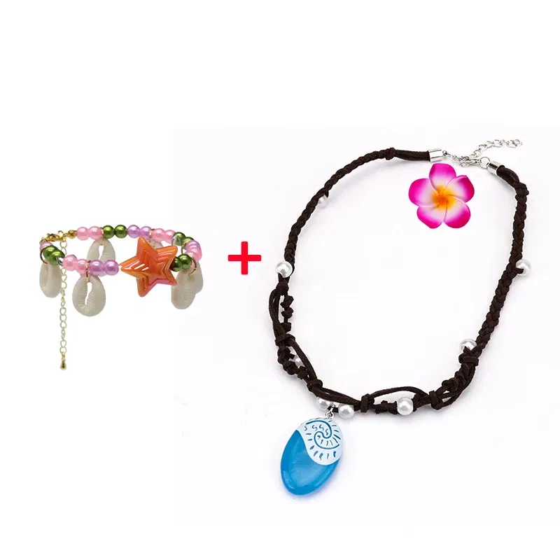 Color: black - Gilrs New Movie Moana 1&2 Wig and Necklace Flower Clip Dress Up Set Vaiana Costume Accessories Moana Pet Pig and Cock Xmas Gift 6
