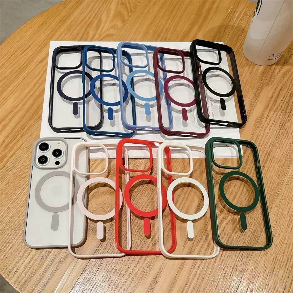 Color: Red, Material: aluminum - Luxury Shockproof Magsafe Wireless Charge Case for iPhone 17 Air 16 15 14 Plus 13 12 Mini 11 Pro Max Clear Magnetic Bumper Cover - Image 3