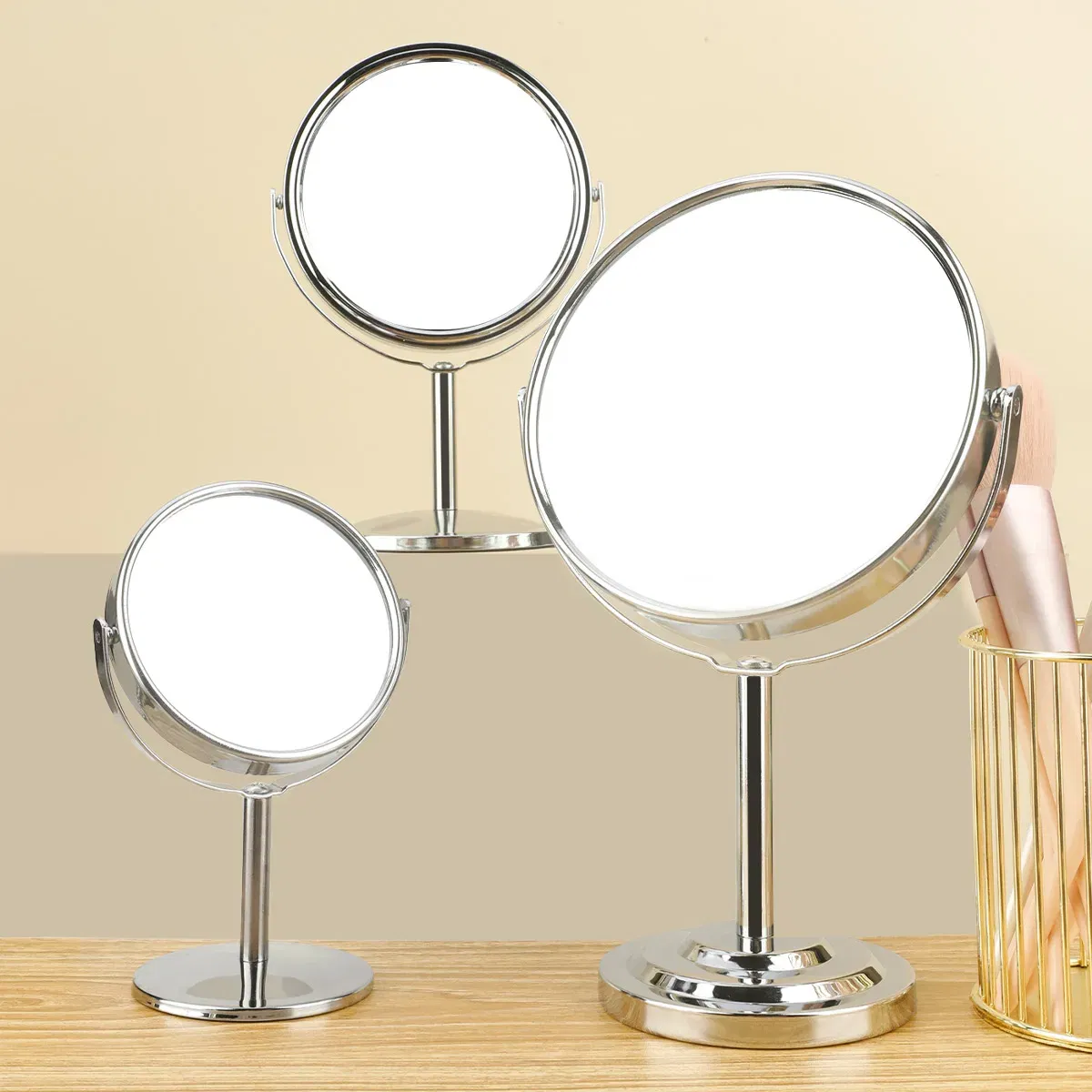 Color: black - 3/4/5in Double-Side Makeup Mirror With 2X Magnification Clear Reflection And Easy To Carry Desktop Vanity Mirror With Stand - Image 2