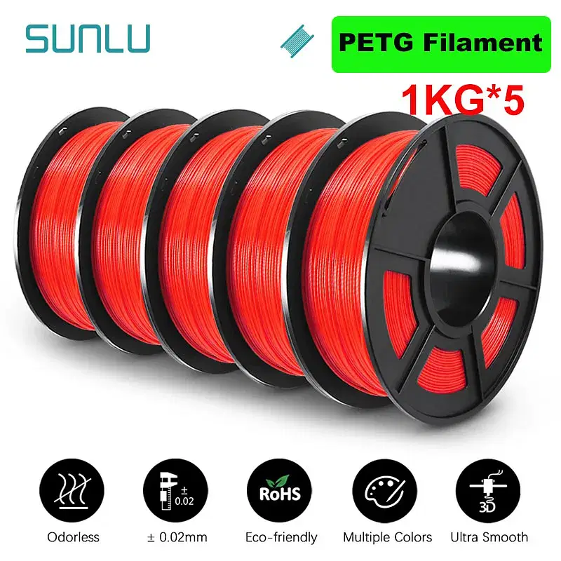 Color: Tran-Red, Ships From: CHINA - Top 5KG 3D PLA/PETG/PLA PLUS/Clear Filament 1.75mm 5Roll 1KG 3D Printer Neatly Wound 3D Filament for 3D Printer& 3D Pen