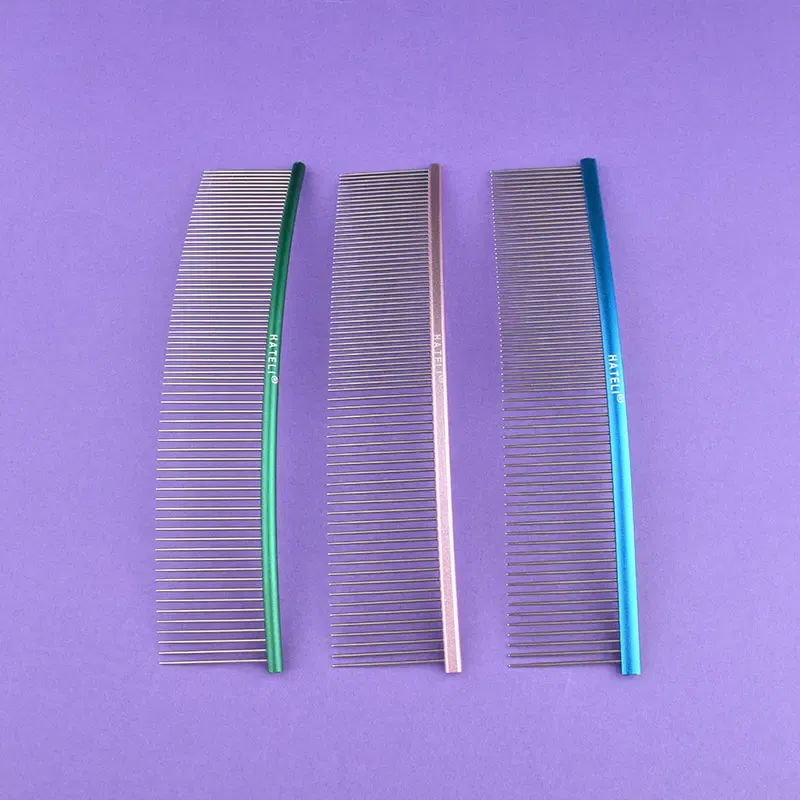Color: PURPLE, Size: XS - Pet Curved Comb Stainless Steel Combs Professional Pet Grooming Comb Dense Sparse Teeth Dog Cat Cleaning Brush Open Knot Comb - Image 5