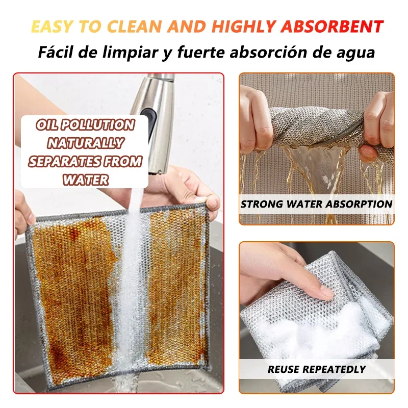 Color: Red, Specification: 3pcs - Magic Cleaning Cloth Multipurpose Wire Miracle Cleaning Cloth Innovative Dishwashing Net Hand Towel for Kitchen Dishwashing Grid - Image 6