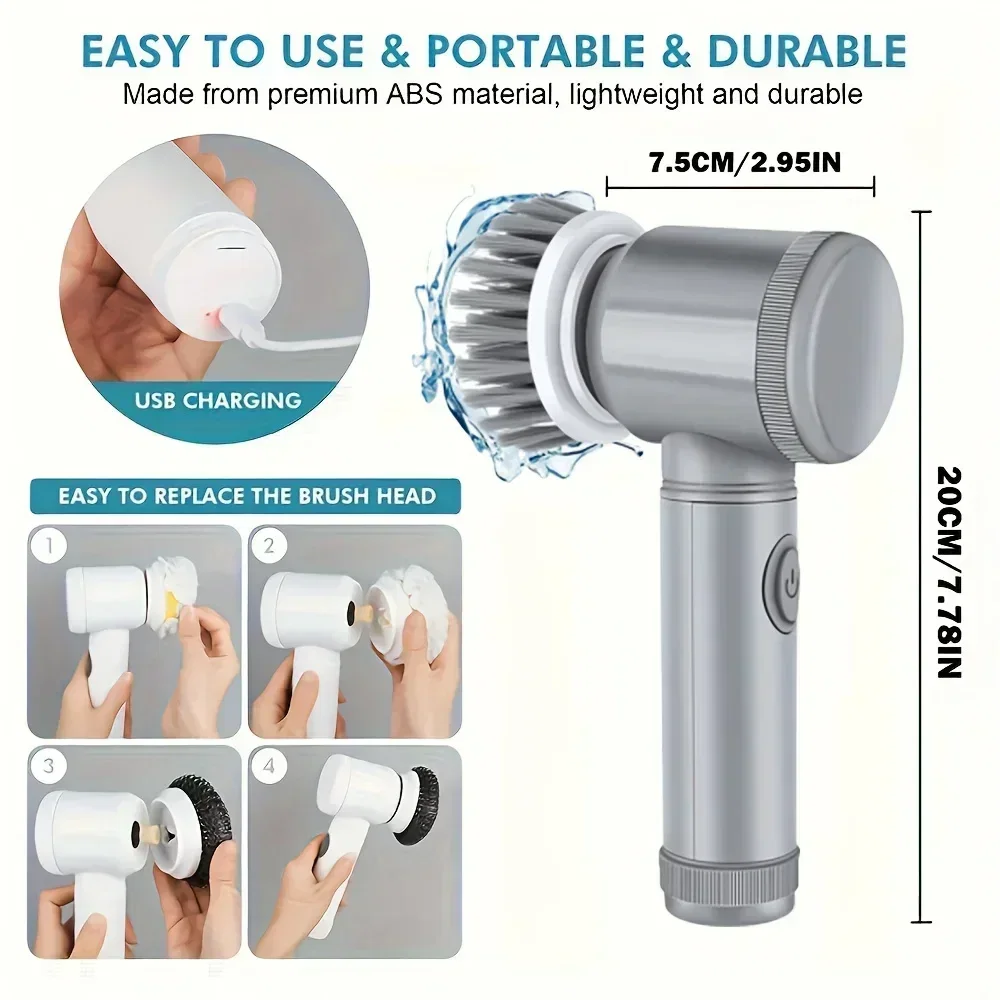 Electric Spin Scrubber Cordless Spin Scrubber with 6 Replaceable Brush Heads Electric Cleaning Brush Cleaning Tools - Image 7