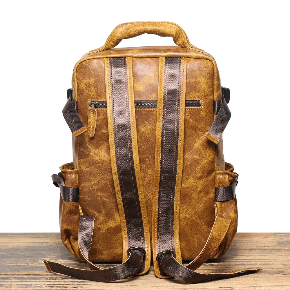 Color: Brown - LUOKIR New Men's Genuine Leather Travel Backpack Women's Cowhide School Bag Large Capacity Backpack Original Double Shoulder Bag - Image 5