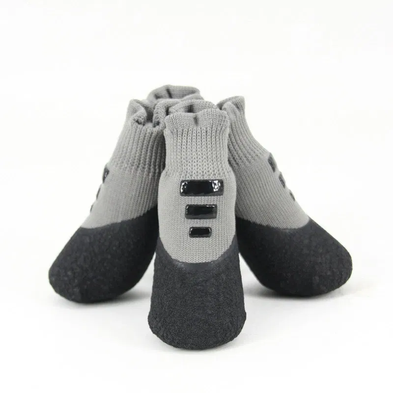 Color: WHITE, Size: XXL - 4Pcs Fashion Non-slip Outdoor Solid Color Dog Shoes Waterproof Knitted Dog Paw Protector with Adjustable Straps - Image 5