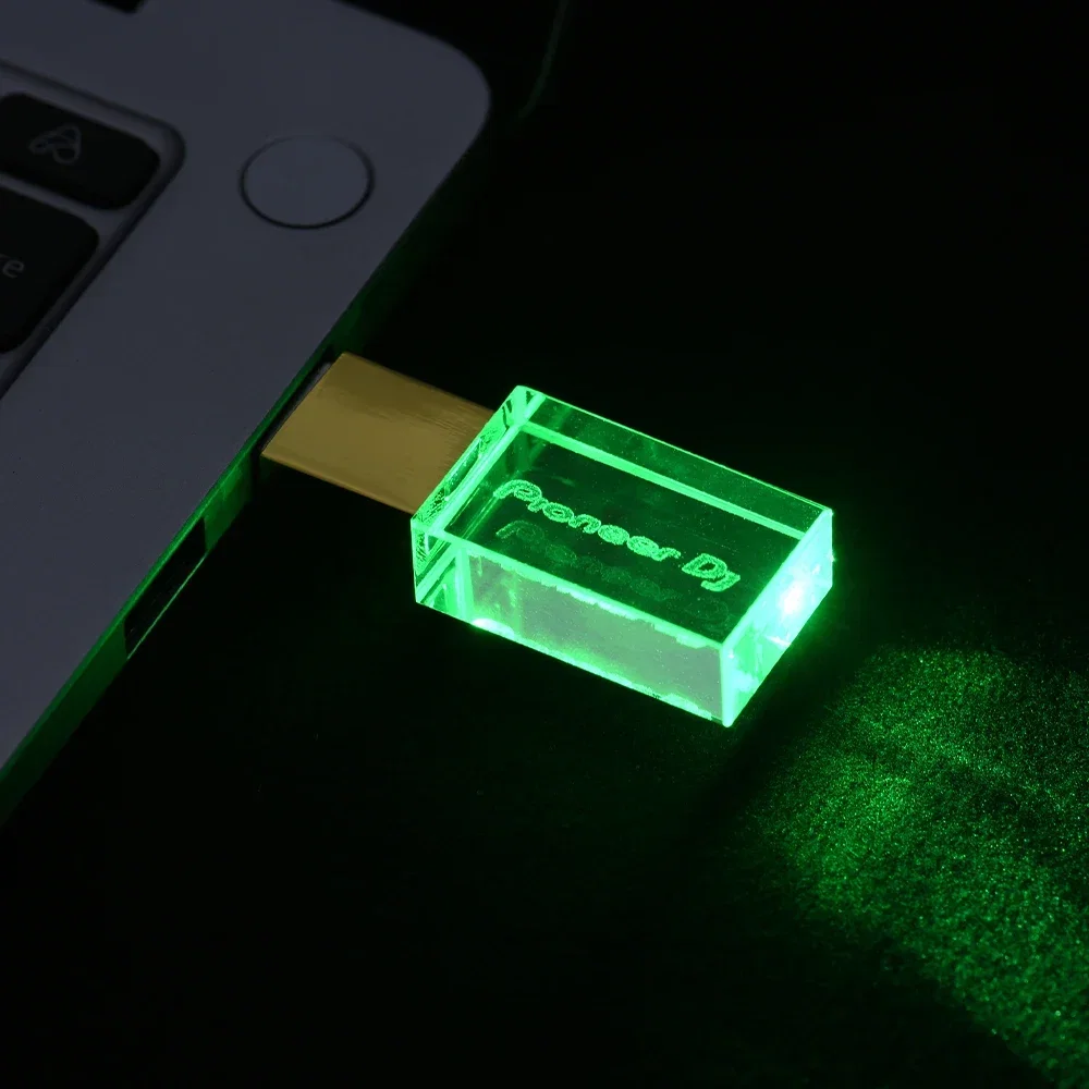 Color: green, Capacity: 8 GB - JASTER Luminous USB drive Gold Lid Crystal USB Flash Drive 128GB Pendrive 64GB Colorful LED Memory Stick 16GB with Pioneer DJ - Image 5