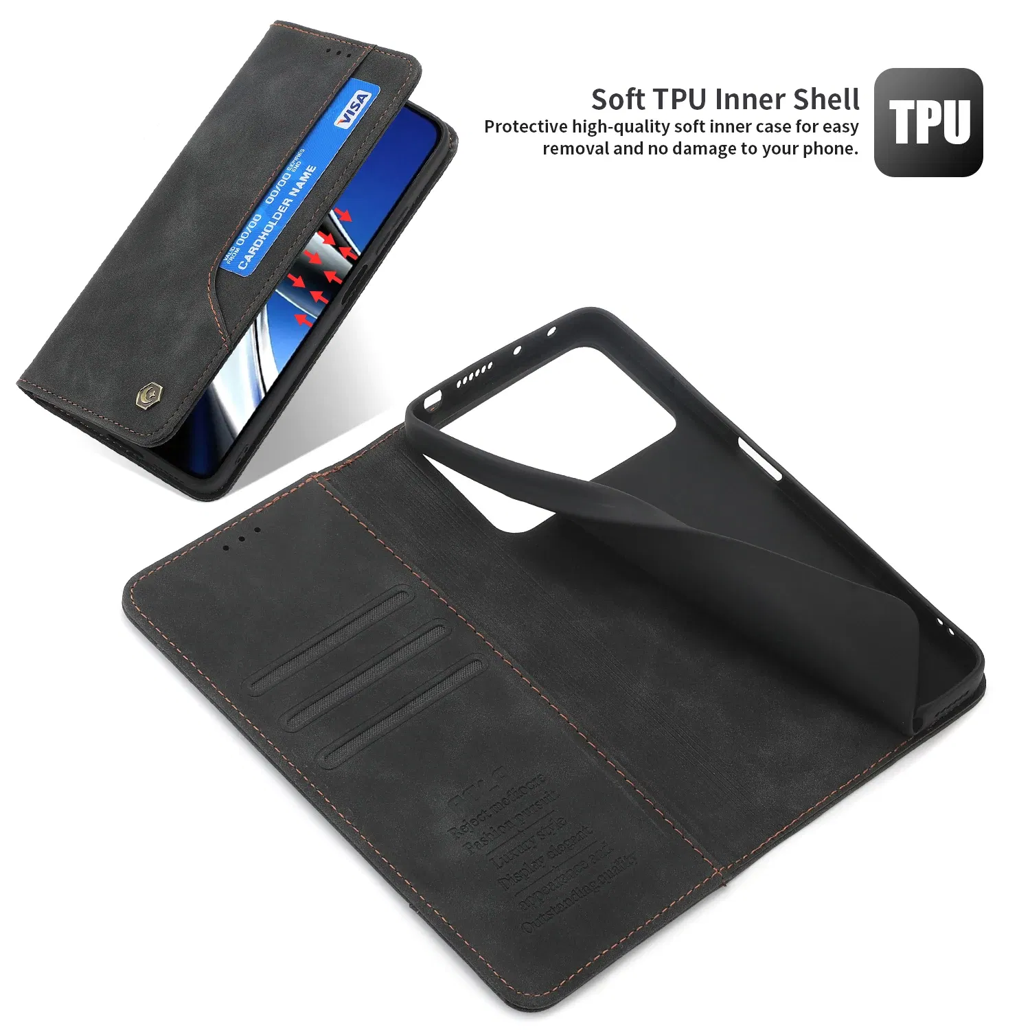 Color: Dark Brown, Material: Neoprene - Flip Leather Case For Xiaomi Mi 13 12T 11T 10T 11 12 Lite Pro 5G Poco F5 X5 Pro M6 M5S M4 F4 F3 X3 X4 GT Magnet Wallet Cover - Image 7