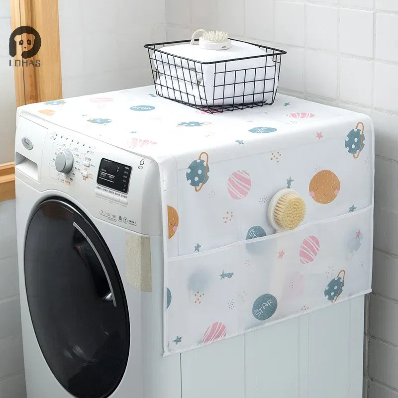 Color: Light Grey - Refrigerator Dust Cover With Storage Bag Washable Multi-purpose Household Washing Machine Cabinet Dust Protection Cover - Image 5