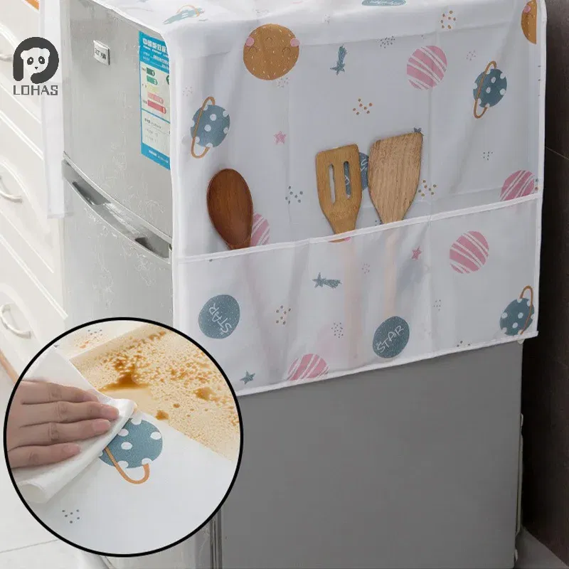 Color: Light Grey - Refrigerator Dust Cover With Storage Bag Washable Multi-purpose Household Washing Machine Cabinet Dust Protection Cover - Image 4