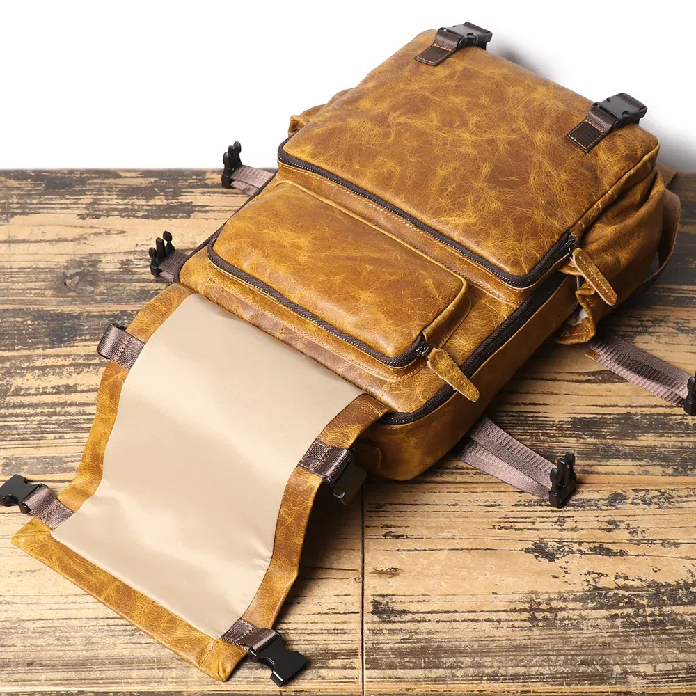 Color: Brown - LUOKIR New Men's Genuine Leather Travel Backpack Women's Cowhide School Bag Large Capacity Backpack Original Double Shoulder Bag - Image 6