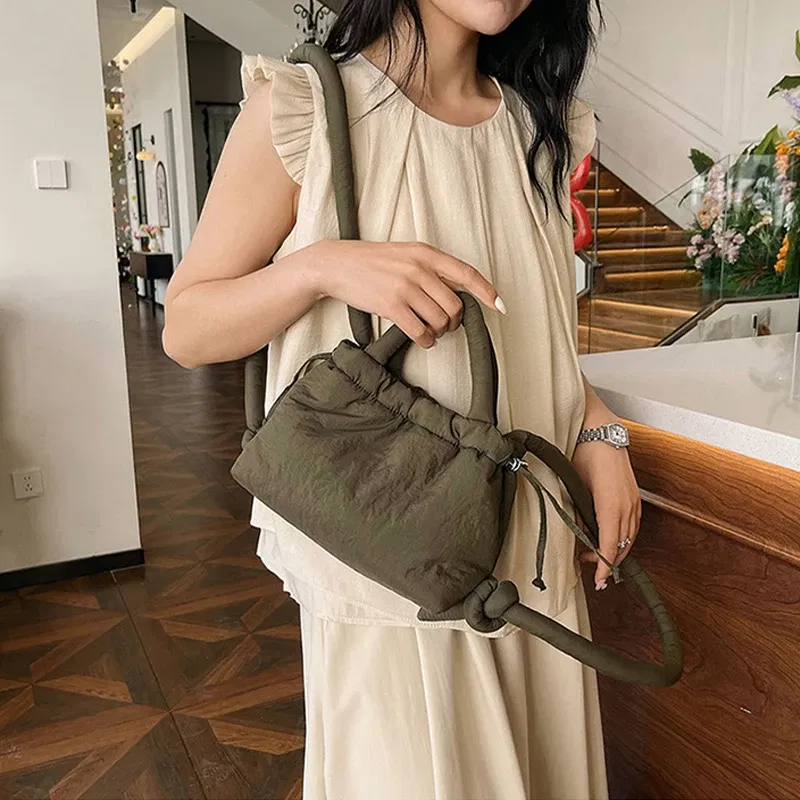Color: Blue - Fashion Small Puffer Tote Bag Padded Women Shoulder Bags Nylon Down Cotton Crossbody Bag Mini Lady Handbags Underarm Bag - Image 5