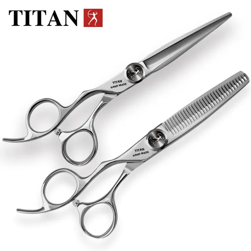Color: Red - TITAN professional Barber cut left handle scissors hair scissors thinning hairdressing cutting