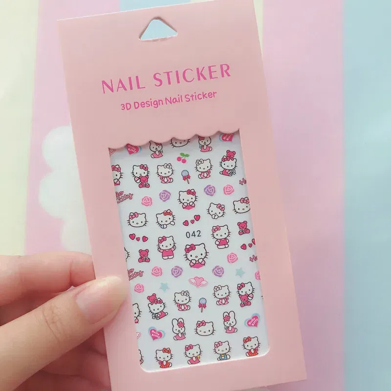 Color: Chocolate - 1PCS Hello Kitty 3D Nail Stickers Press on Nails Mickey Mouse Donald Duck Stitch Cartoon Stickers Nail Art Decoration