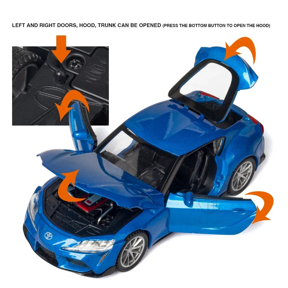 Color: black - 1:32 Toyota GR SUPRA Diecast Alloy Car Model High Simulation Metal Toy With Sound Light Pull Back For Kid Children Collection - Image 7