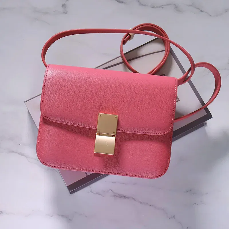 Color: Yellow, Size: L - Factory Genuine Leather Ladies Tofu Bag Luxury Design Handbag Purse Small Shoulder Brand Bag Purple Crossbody Bag for Women 2023
