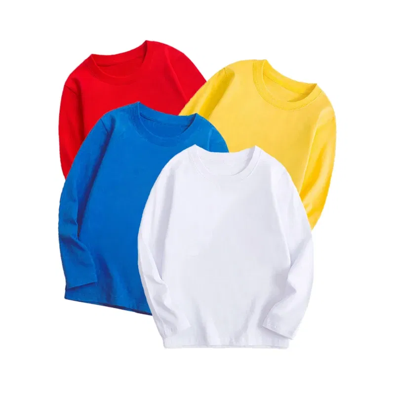 Color: Blue, Kid Size: 4 - 7 Colors Spring Long Sleeve Tees Children's T-shirt Cotton Solid Colour Base Coat Leisure Wear Boys Girls Tops Kids Clothes - Image 2