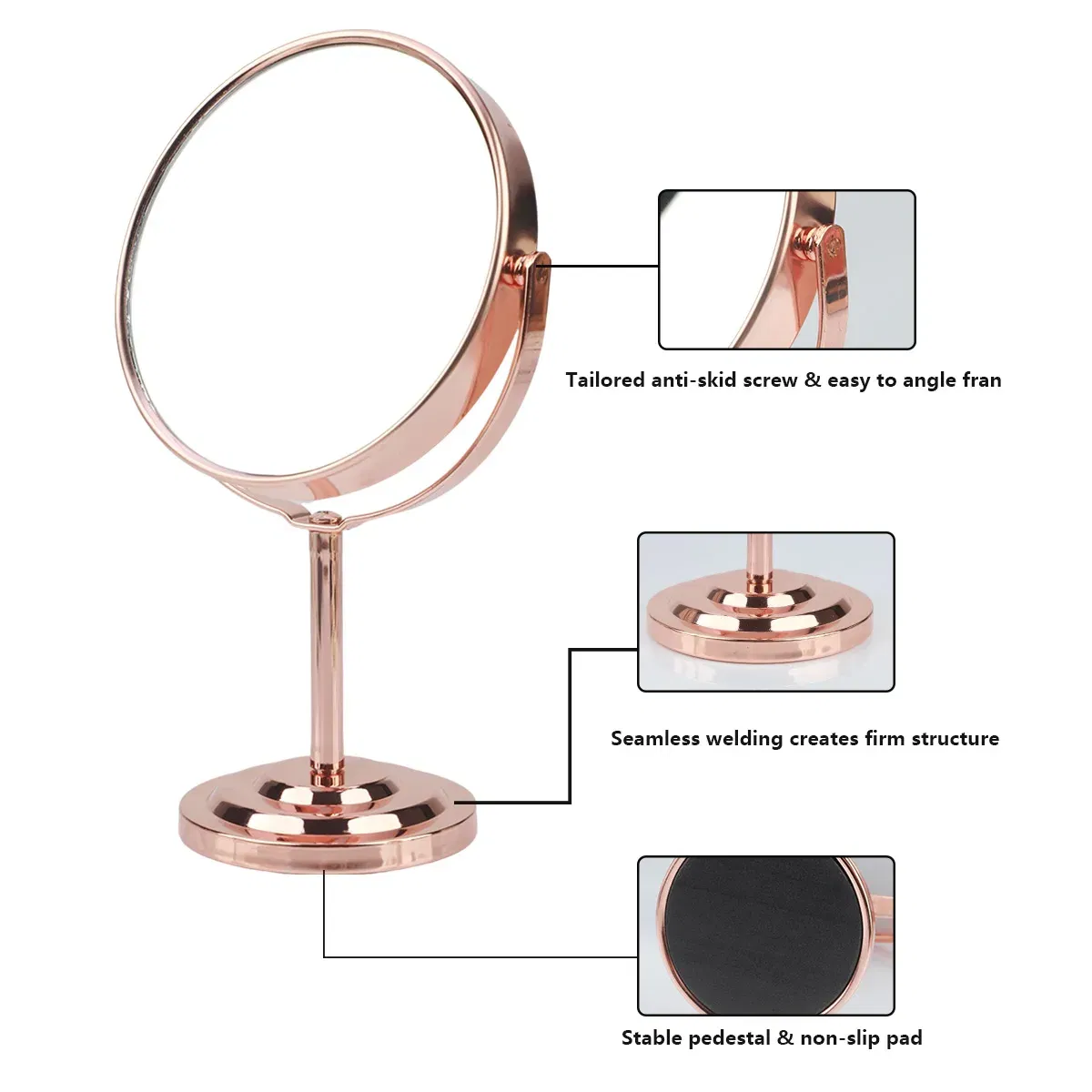 Color: black - 3/4/5in Double-Side Makeup Mirror With 2X Magnification Clear Reflection And Easy To Carry Desktop Vanity Mirror With Stand - Image 3