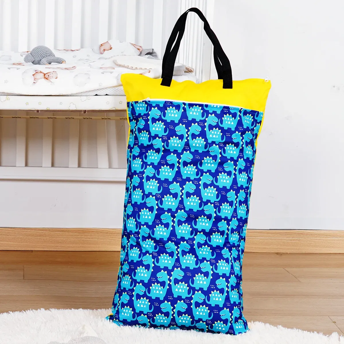 Color: Ivory - Happyflute Reusable Hanging Wet Dry Cloth Diaper Bag With Double Zippered Pockets 40*70cm - Image 6