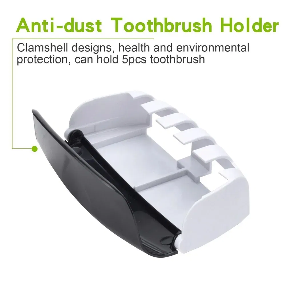 Color: green, Ships From: CHINA - Toothbrush Holder Automatic Toothpaste Dispenser Set Dustproof Sticky Suction Wall Mounted Toothpaste Squeezer Bathroom Holder - Image 4
