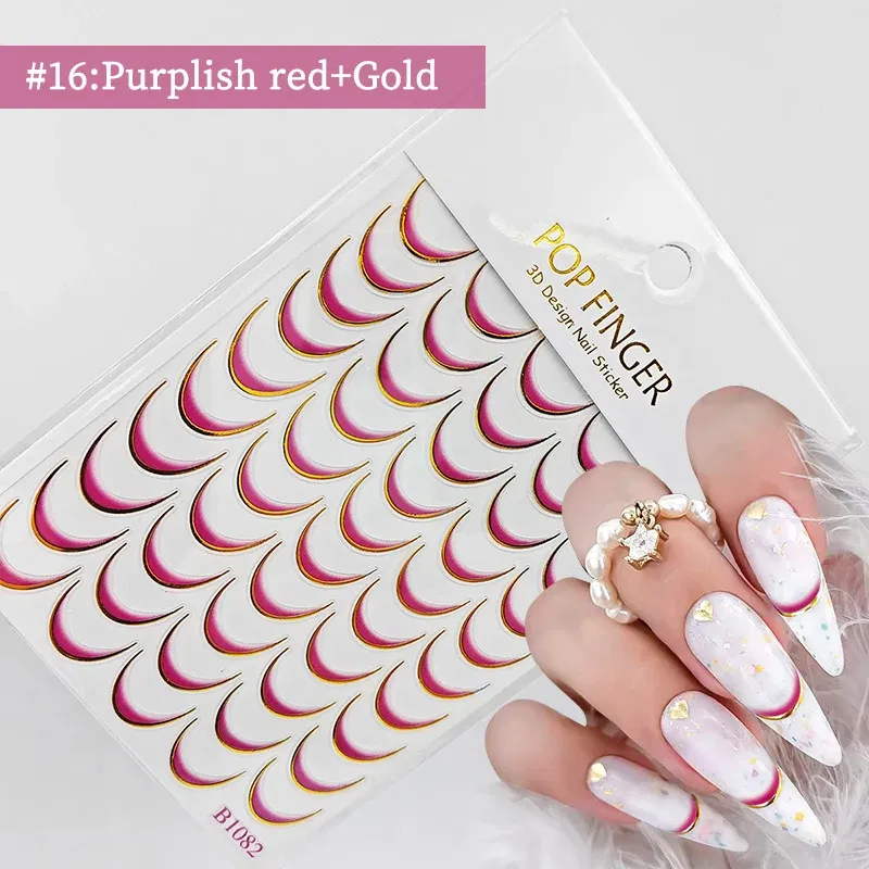 Color: Translucent - White French 3D Nail Stickers Manicure Gradient Line Flower Nail Art Designs Self-Adhesive Nail Tips Guides for DIY Decoration
