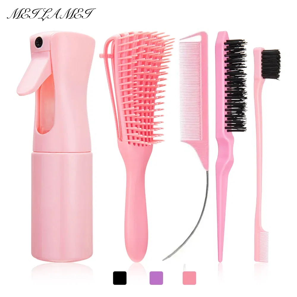 Color: GRAY - 5pcs/set Detangling  Anti Static Hair Brush Curly Hair Curved Rat Tail Comb Set  Salon Hair Tools Suitable For All Hair Types