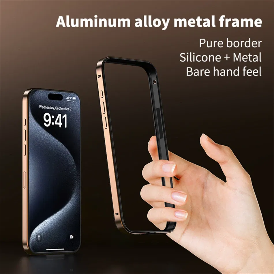 Color: SKY BLUE, Material: CANVAS - Titanium Metal Frame Bumper Shockproof Case for IPhone 16 15 Pro Max Plus 5G for Apple Solid Colour Protection Phone Cover - Image 7