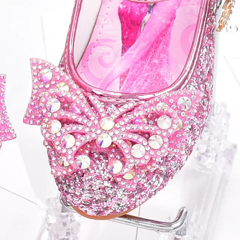 Color: Pink, Shoe Size: 30 - Disney Princess Elsa Leather Shoes Girls' High Heels Shoes Fashion Girls' Crystal Shiny Children's Blue Pink Shoes Size 26-35 - Image 4