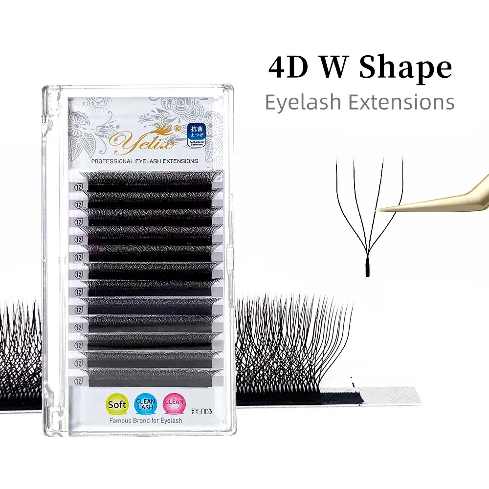 Color: Brushed Chrome, Curl: CC, Thickness: 0.07mm, Length: MIX - Yelix Cilios 5D W Shape Eyelash Extensions 4D/6D Premade Volume Fans Natural Soft Automatic Flowering Lash Makeup Supplies