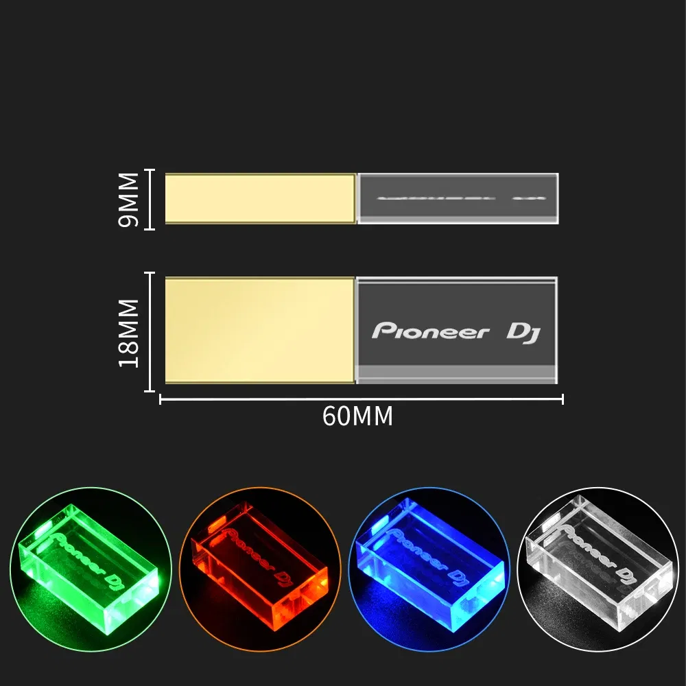 Color: green, Capacity: 8 GB - JASTER Luminous USB drive Gold Lid Crystal USB Flash Drive 128GB Pendrive 64GB Colorful LED Memory Stick 16GB with Pioneer DJ - Image 3