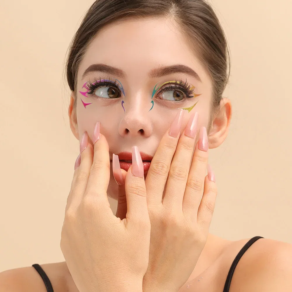 Color: SKY BLUE - Laser Gold Eyes Decorative Stickers Eyebrow Eyeliner Face Art Sticker Decals Halloween New Year Festival Party DIY Decorations - Image 4