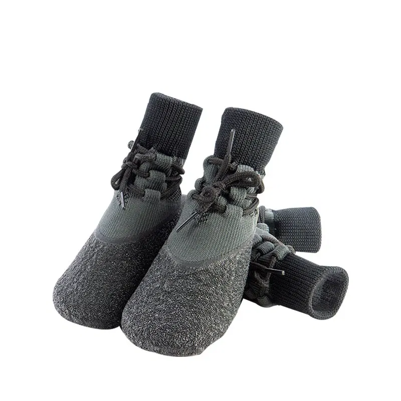 Color: WHITE, Size: XXL - 4Pcs Fashion Non-slip Outdoor Solid Color Dog Shoes Waterproof Knitted Dog Paw Protector with Adjustable Straps - Image 2