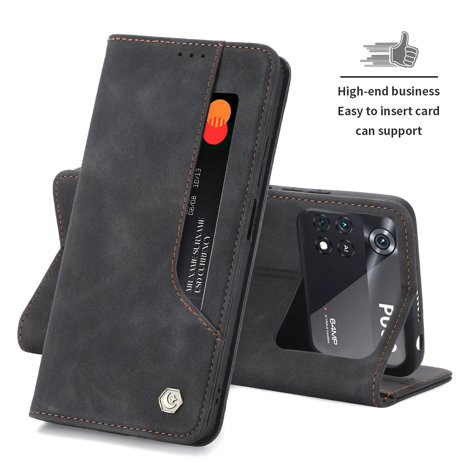 Color: Dark Brown, Material: Neoprene - Flip Leather Case For Xiaomi Mi 13 12T 11T 10T 11 12 Lite Pro 5G Poco F5 X5 Pro M6 M5S M4 F4 F3 X3 X4 GT Magnet Wallet Cover - Image 5