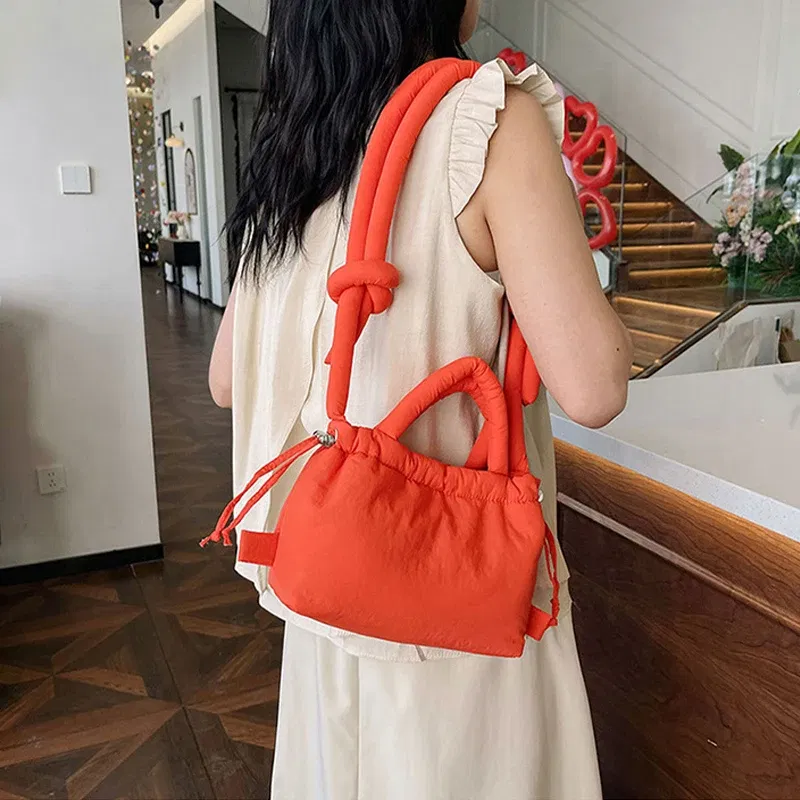Color: Blue - Fashion Small Puffer Tote Bag Padded Women Shoulder Bags Nylon Down Cotton Crossbody Bag Mini Lady Handbags Underarm Bag - Image 3