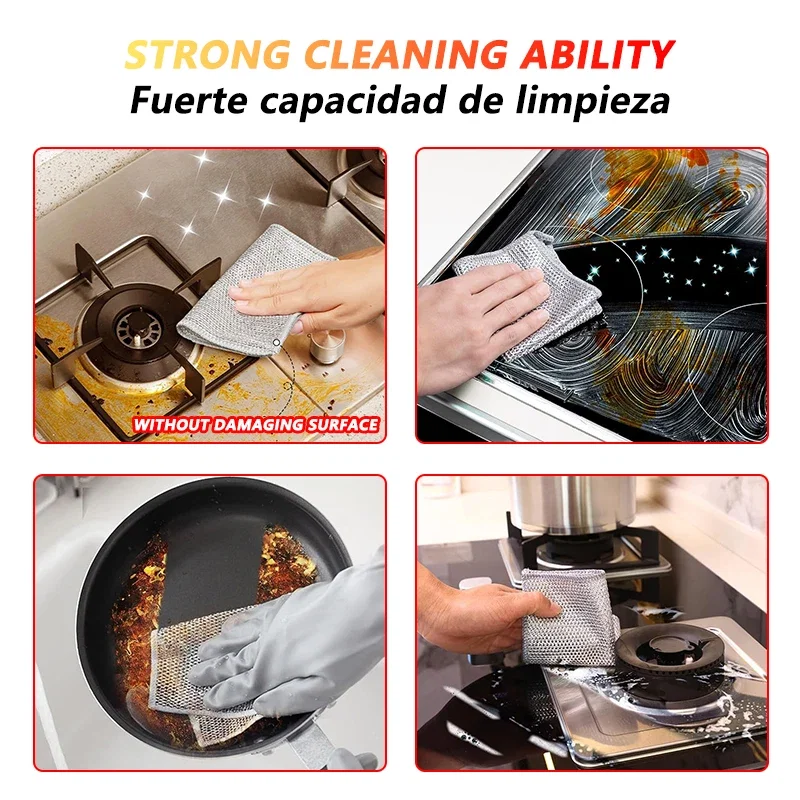 Color: Red, Specification: 3pcs - Magic Cleaning Cloth Multipurpose Wire Miracle Cleaning Cloth Innovative Dishwashing Net Hand Towel for Kitchen Dishwashing Grid - Image 7