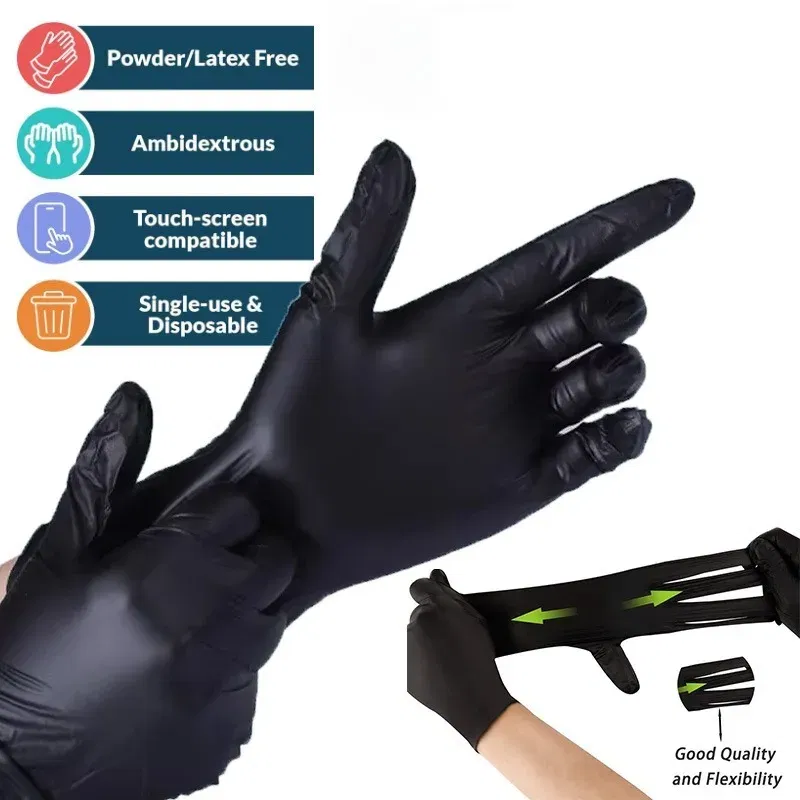 Color: black, Size: S - 20/50/100PCS Disposable Black Nitrile Gloves for Household Use Latex Free Powder Free Cleaning Gloves Tattoo Hairdressing Tools - Image 4